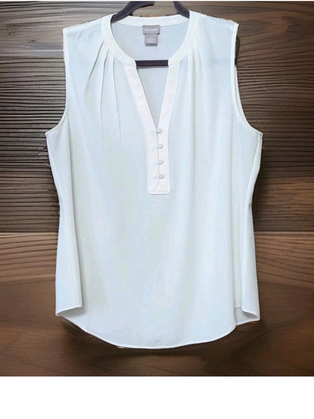 Chico's Blouse Top White Ivory V Neck Semi Sheer-sleeveless Career Sz 1/M